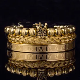 3pcs Luxury Roman Royal Crown Charm Bracelet Men Stainless Steel Geometry Pulseiras Men Open Adjustable Bracelets Couple Jewelry