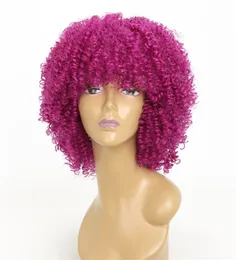 15 inches Afro Kinky Curly Synthetic Wig Simulation Human Hair Wigs Simulation Human Hiar Wigs MS9005-Rose Red