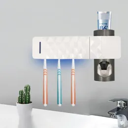 Badtillbehör Set Smart UV Sterilizer Batteridriven tandborste Sanitizer Badrum Väggmontering Holder Väggmonterad tandkräm Dispenser