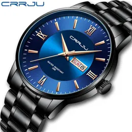relogio masculino CRRJU Men's Watches Fashion WristWatch for Men Stainless Steel Band waterproof Date Blue Gift Quartz watches 210804