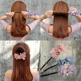 Clipes de cabelo barrettes Mulheres Hairpins elegantes fabricantes de coque de arco de flor doce Big Pearls Diy Fazendo ferramenta de ornamento de bandana preguiçosa