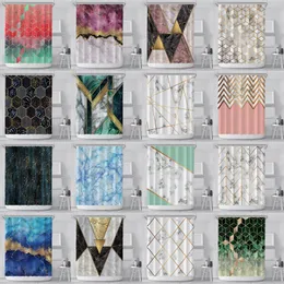 Waterproof Bathroom Curtain Geometric Hexagons Marble Patterned Designed Polyester Fabric Waterproof Bathroom Curtain with Plastic Hook