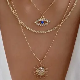 Hängande halsband lxy-w vintage mode guld multilevel kristall ögon sol halsband för kvinnor boho choker gud kedja smycken gåva