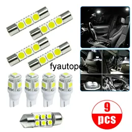 9pcs Universal White LED Car Tuning Wewnętrzne wnętrze Wewnątrz lekkiej kopuły Mapa Mapa rejestracyjna Lampa rejestracyjna żarówki Wewnętrzne akcesoria