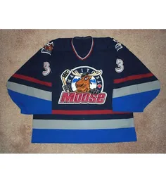 2001 02 Manitoba Moose 33 Alfie Michaud Hockey Jersey zszyta Dostosowana dowolna nazwa i koszulki