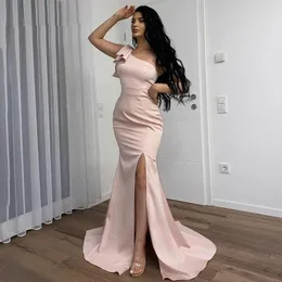 Eine Schulter Split Mermaid Abendkleider Sweep Zug Satin Formale Langer Prom Party Kleider Spezielle Anlässe