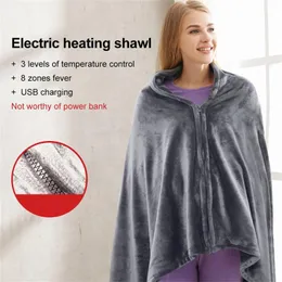 Mattor USB Electric Heated Warm Shawl Portable Tvättbar Uppvärmning Fleece Blanket Unisex Plush Quilt Office Nap Ye