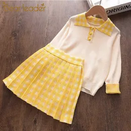Bear Leader Girls Casual Sets Autumn Fashion Sweater Shirt Top and Pleated Skirt 2Pcs Outfits Cute Clothing for Girls 2-7 Y 210708