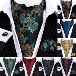 Lyxig guldblå ​​grön silke cravat Ascot för män Jacquard Paisley Tie Pocket Square Manschettknappar Set Bröllopsfest Barry.Wang