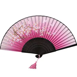 Chinese Style Party Favor Pattern Silk Folding Fan Dance Wedding Hand Held Flower Women Photo Prop Tool Art Craft