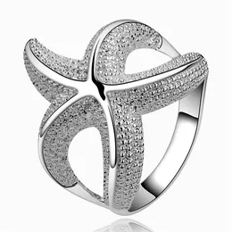 Cute design Top quality 925 sterling silver starfish finger rings fashion jewelry beautiful Christmas gift