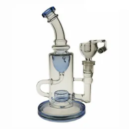 SAML Bong 9 Inch Tall Klein Dab Rig Glass Klein Oil Rigs Recycler Smoking water pipe Clear Blue joint size 14.4mm