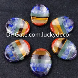 10 sztuk Amulet Oval Kamień 7 Chakra Thumb Healing Healing Crystal Multi-kolorowy Work Kieszonkowy Kamień do Terapii Lękowskiej Czakra REIKI Równoważenie