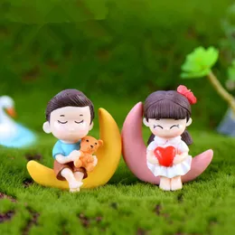 月恋人甘いカップルミニチュアフィンディーズ人形飾りアクセサリー苔マイクロ風景フェアリーガーデンデコアーリオンDIY
