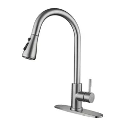 High Arc Brushed Pull Out Spout Kitchen Faucet tap,Stainless Steel Sink Mixer Tap with Sprayer JK2103X5