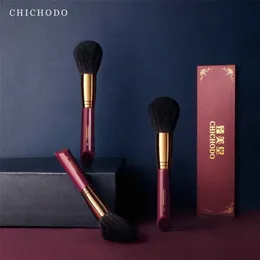 Chichodo Makeup Brush-Luxurious Red Rose Serie-High Quality Gray Rat Hair Powder Brush-Face Kosmetisk Verktyg - Naturskönhet 211119