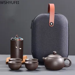 Portable Travel Tea Set Nya Zisha Handgjorda Tea Potte Tea Set Set Tekanna Hushållsvin Kinesisk Ceremoni Present