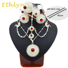 Ensembles de bijoux en pierre éthiopienne / érythréenne plaqué argent plaqué brillant Ethlyn avec accessoires pour cheveux pour mariage nuptial africain S137A H1022