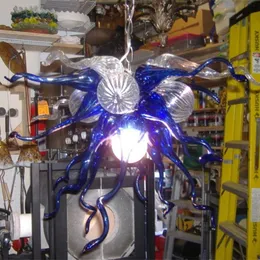 モダンなリビングダイニングルームランプブルークリアLEDライトソースハンドブローガラスシャンデリア照明カスタマイズ70×40 cm