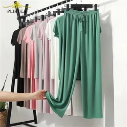 Pliktea verão solto homewear terno para mulheres pijamas calças conjunto feminino roupas senhora lounge wear 210830