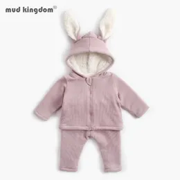 Mudkingdom Winter Baby Girls Clothing Sets Fashion Ear Hooded Coats Pants Suit Thick Velvet Kids Clothes Set 210615