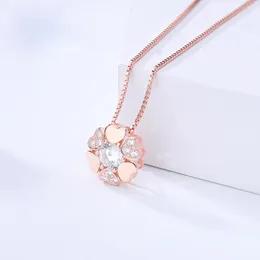 قلادة قلادة S925 Sterling Silver Round Necklace Heart Crystal Simplemy Jewelry Female Chain