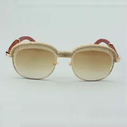 Best-selling top-quality natural wood cut lens sunglasses high-end diamonds eyebrow frame 1116728-A Size 60-18-135mm XMNB