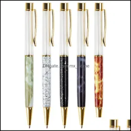 Ballpoint canetas escrevendo material de escritório negócio industrial diy caneta mármore cristal artesanal auto-montagem de areia vazio shell glitter
