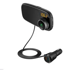 Auto MP3-Player Freisprecheinrichtung Bluetooth Car Kit FM-Transmitter Audio-Adapter Dual-USB-Ladegerät QC3.0 Schnellladung mit Telefonhalter T16