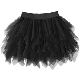 スカートの女性のファッションメッシュミニスカートハイウエストフリルの不規則な黒いガーゼボールガウン層妖精の王女の弾性チュチュ