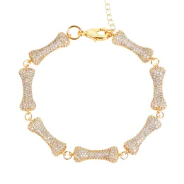 New 5mm Dog Bone Men's Hip Hop Gold Color Bracelet Chain Zircon Copper Link Fashion Rock Jewelry