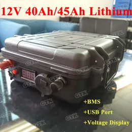 Portable 12V 40ah 45Ah Литий-литий-литий-батарейный аккумулятор с USB-портом и BMS для резервного копирования питания / скутера / банка питания / EBIKE + 5A зарядное устройство