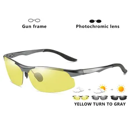 Óculos de sol Photochrômicos de alumínio Photochrômico Homens de condução de óculos Day Night Vision Driver Óculos Oculos de Sol Masculino