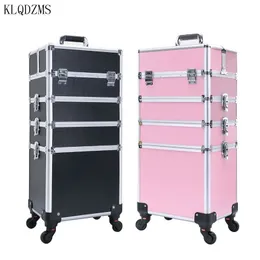 KLQDZMS Professional Makeup Case Duża Pojemność Wózki Aluminiowe Torby Kosmetyczne Na Koło Odpinany Składana Walizka Piękna