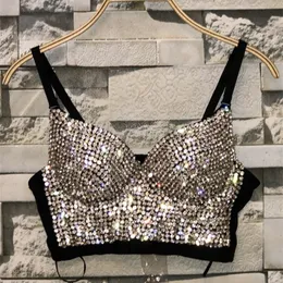 Rhinestone Bead Bustier Corset Pearls Diamond Push Up Night Club Bralette Women's New Fashion Bra Cropped Top Plus Size 210308
