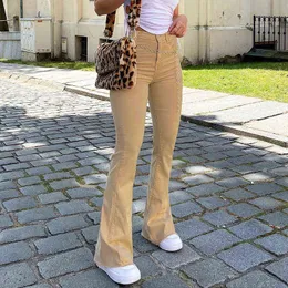 Dorywczo Solidne Dżinsy Flare Dla Dziewczyn Kobiet Moda Damskie Dżdżyste Spodnie Dżinsowe Harajuku S 211129