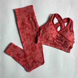 2pcs / set sömlös camo yoga set kvinnor fitness träning sport kostym tjejer gymkläder leggings + sport bh femme sportkläder 210813