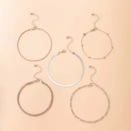 5 sztuk / zestawów Czeski Wąż Łańcuch Anklety Dla Kobiet Charms Silver Color Stop Metal Regulowane Akcesoria Biżuteria
