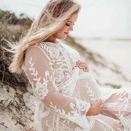 SMDPPWDBB Summer Boho Women Gown Dress Loose Embroidery White Lace Long Tunic Beach Dress Maternity Photography Props