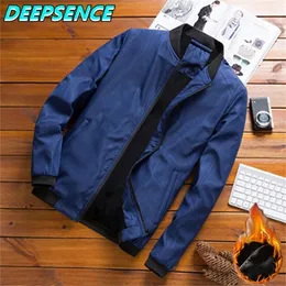 Män Höst Vinter Casual Jacket Eengland Män Slim Striped Stand OuterWear Fleece Tjockad Fashion Trend Zipper Jacket Män X0710