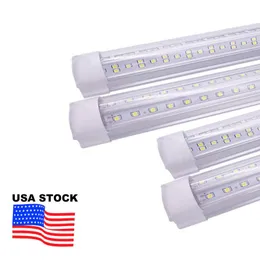 Lager i US + V-Shaped 4FT 5FT 6FT 8FT LED-rör T8 Cooler Lights Integrated Double Sides SMD2835 96 tum Dörrbutik Fryslampa AC 852-65V USAlt