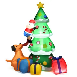 Christmas Decorations 2.1m PVC Inflatable Spree Tree Doll Santa Claus Puppy Decoration With Bright LED Lights Xmas Navidad Gift