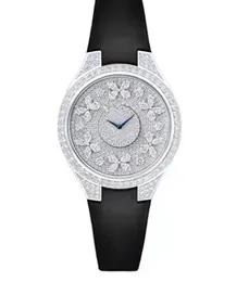 Trend Luxurious Brand Disco Butterfly White Gold Full Diamond Watch Sign Logo Crystal Can Move Genuine Leather Quartz Ladies Wristwatch