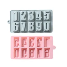 Nummer 0 till 9 Rektangulär Cake Mold Gelé Pudding Biscuit Chocolate Moulds Silicone Mold Ice Grid A217202