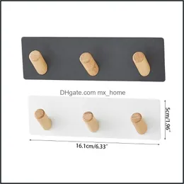 Houseke Organization Home Gardennatural Wood Worges Wall Mounted Coat Hook 키 홀더 모자 스카프 저장 Y5JC 후크 레일 드롭 델