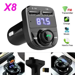Dual USB Charger X8 Samochód Bezpłatny Bezpłatny Bezprzewodowy Bluetooth FM Nadajnik MP3 Odtwarzacz MP3 z 3,1A Szybki ładunek