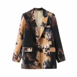 fall printed women's suit Trendy Ink Print Long Ladies Jacket Personalized casual coat Blazer high quality 210527