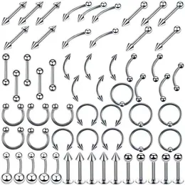 Rostfritt stål Set Tongue Ringar Body Piercing Eyebrow Belly Nos Nail Smycken Tillbehör 110 Blandar Partihandel