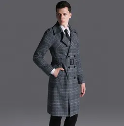 Trench da uomo 2021 Cappotto scozzese retrò da uomo Soprabito manica lunga Abbigliamento uomo Affari Casaco Masculino Primavera