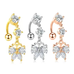 CZ Body Piercing Biżuteria Titanium Stalowa Odwrotna Brzuch Pierścień Cyrkon Dangle Paminy Pierścienie Dla Kobiet